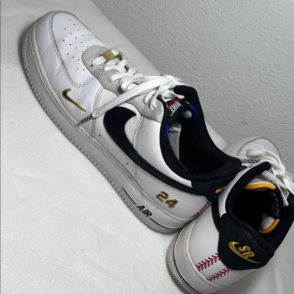 Nike Air Force 1 White and Black with Gold Accents - Picture 6 of 10